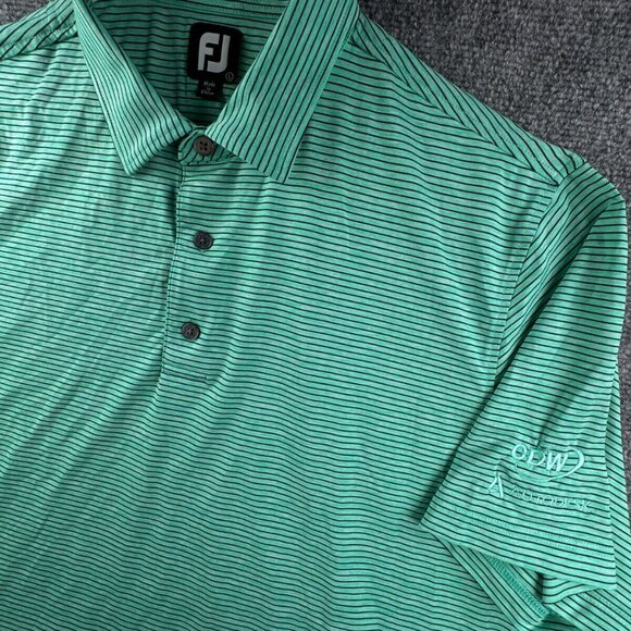 Footjoy FJ Golf Polo Shirt Mens Striped Short Sleeve Green Blue Large Adult - Picture 1 of 11